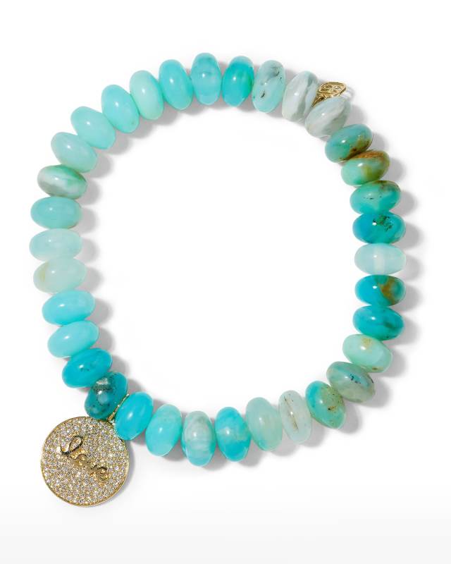 8mm Peruvian Opal and Diamond Love Script Medallion Bracelet
